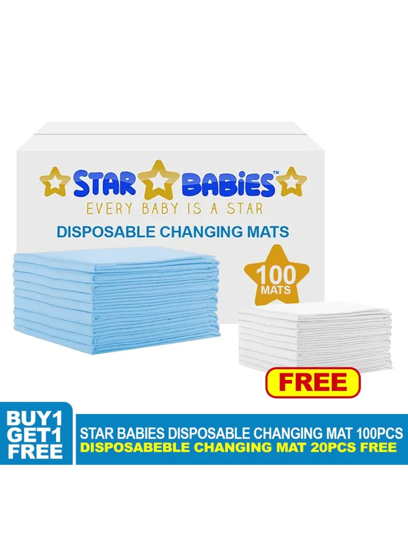 ستار بيبيز Star Babies Disposable Changing Mats Pack Of 100-Blue With Free 20Pcs Disposable Changing Mat White